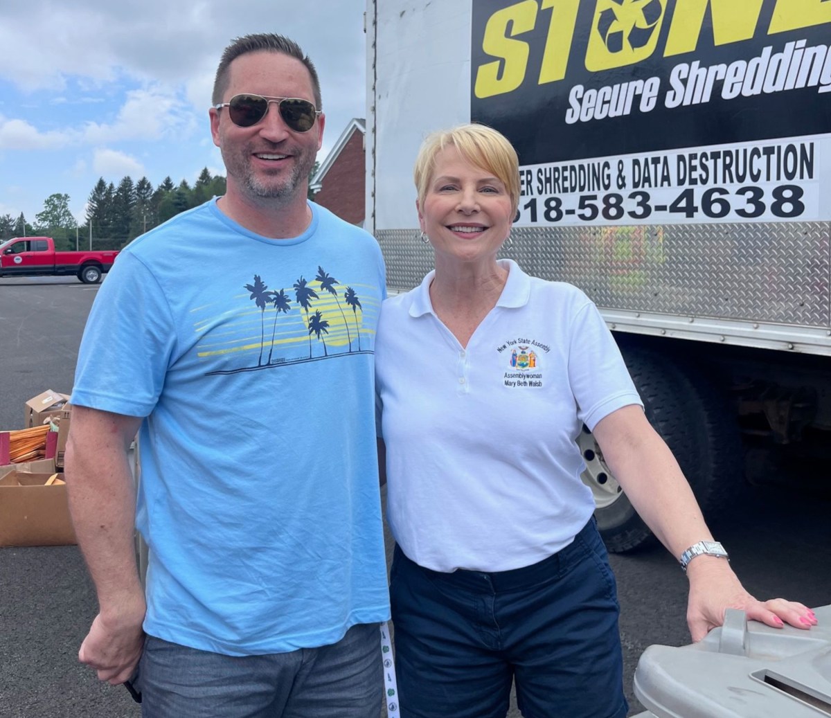 Assemblywoman Mary Beth Walsh with the Stone Secure Shredding truck at Ballston Town Hall